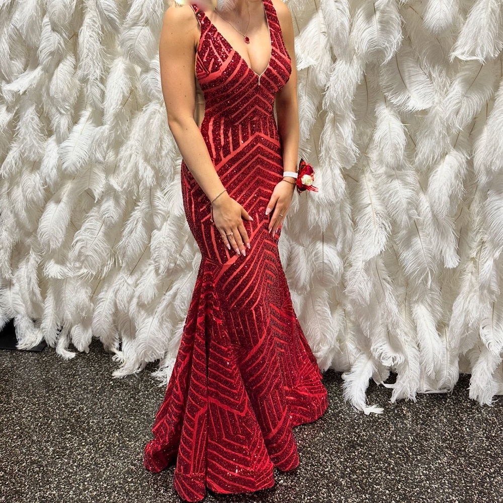 Elegant Red Sequin Evening Gown